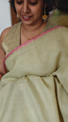 Pale Lime Green Kota Saree with Hand Pita Work - KX45