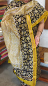 Black Beige and Mustard Block Printed Maheshwari Silk Suit - SL291