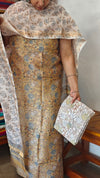 Pale Yellow Floral Block Printed Maheshwari Silk Suit - SL291