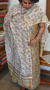 Pale Yellow Floral Block Printed Maheshwari Silk Suit - SL291