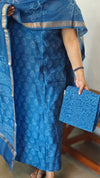 Blue Block Printed Maheshwari Silk Suit - SL291