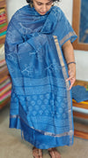 Blue Block Printed Maheshwari Silk Suit - SL291