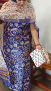 Indigo Floral Block Printed Maheshwari Silk Suit - SL291