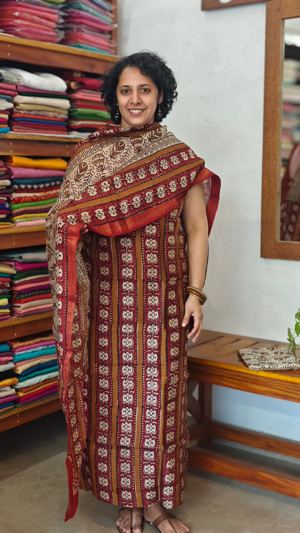 Maroon Block Printed Maheshwari Silk Suit - SL291