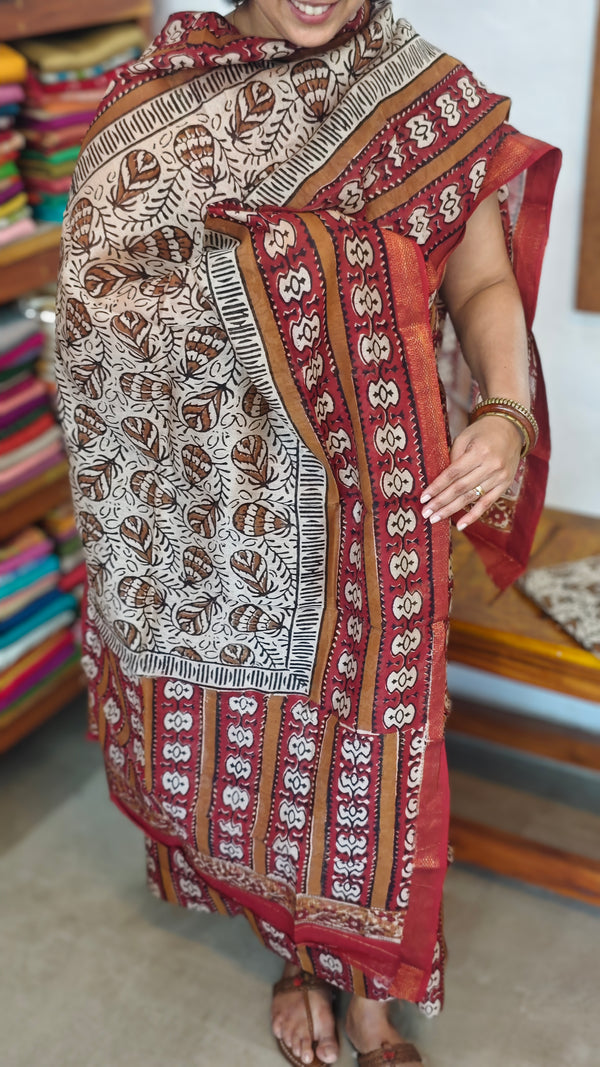 Maroon Block Printed Maheshwari Silk Suit - SL291