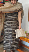 Black and Beige Block Printed Maheshwari Silk Suit - SL291