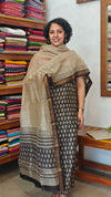 Black and Beige Block Printed Maheshwari Silk Suit - SL291