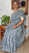 Light Grey Super Net Kota Saree with Crochet Work - 9818