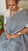 Light Grey Super Net Kota Saree with Crochet Work - 9818