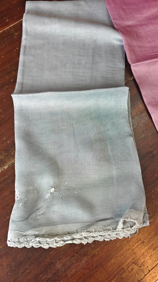 Light Grey Super Net Kota Saree with Crochet Work - 9818