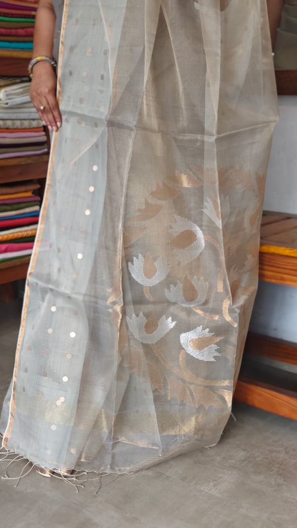 Sandstone Grey Muslin Jamdani Saree - 2971
