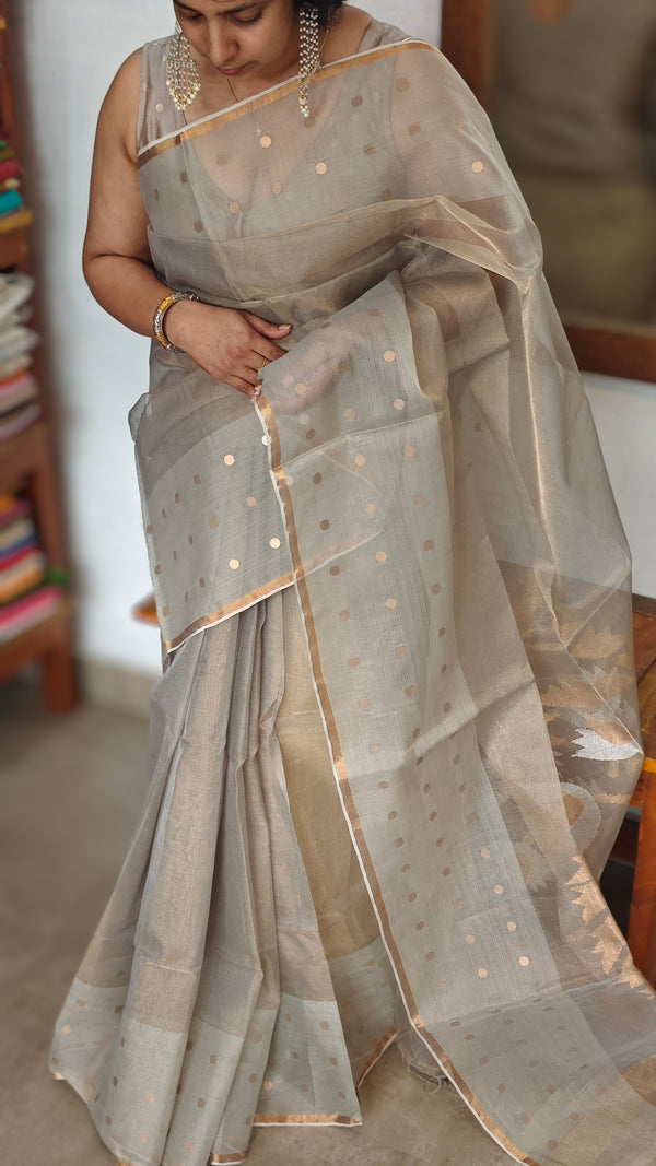 Sandstone Grey Muslin Jamdani Saree - 2971