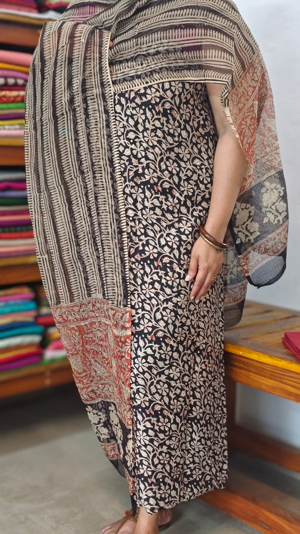 Black Cotton Suit with Kota Doria Dupatta