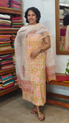 Orange Floral Printed Cotton Hakoba Suit with Kota Doria Dupatta