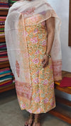 Orange Floral Printed Cotton Hakoba Suit with Kota Doria Dupatta