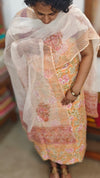 Orange Floral Printed Cotton Hakoba Suit with Kota Doria Dupatta