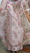 Baby Pink Block Printed Cotton Hakoba Suit with Kota Doria Dupatta