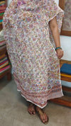 Off White and Pink Block Printed Cotton Hakoba Suit with Kota Doria Dupatta