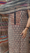 Black and Brick Red Block Printed Cotton Suit