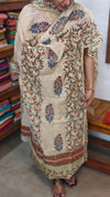 Cream Block Printed Chanderi Suit