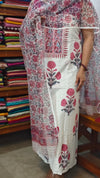 White and Pink Block Printed Cotton Hakoba Suit with Kota Doria Dupatta
