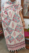 Light Beige Floral Printed Blended Linen Suit - BD33
