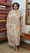 Light Beige Floral Printed Blended Linen Suit - 2 - BD33