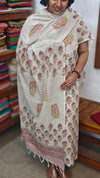 Light Beige Floral Printed Blended Linen Suit - 2 - BD33
