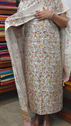Light Beige Floral Printed Blended Linen Suit - 3 - BD33