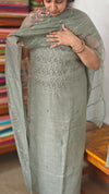 Sage Green Linen Suit with Bead Work - FM19