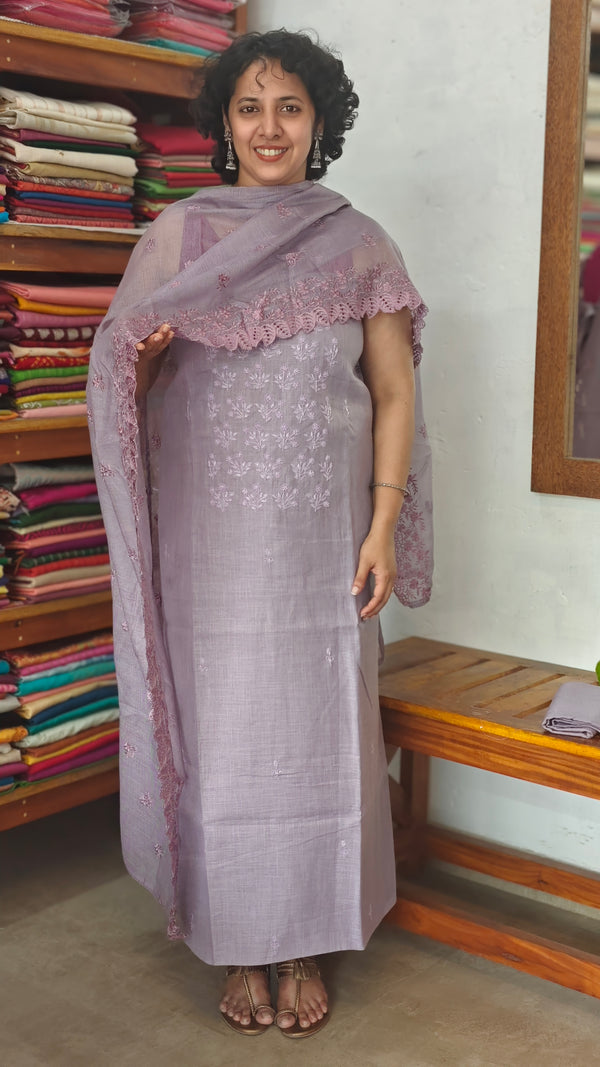 Lavender Linen Suit with Bead Work - FM19