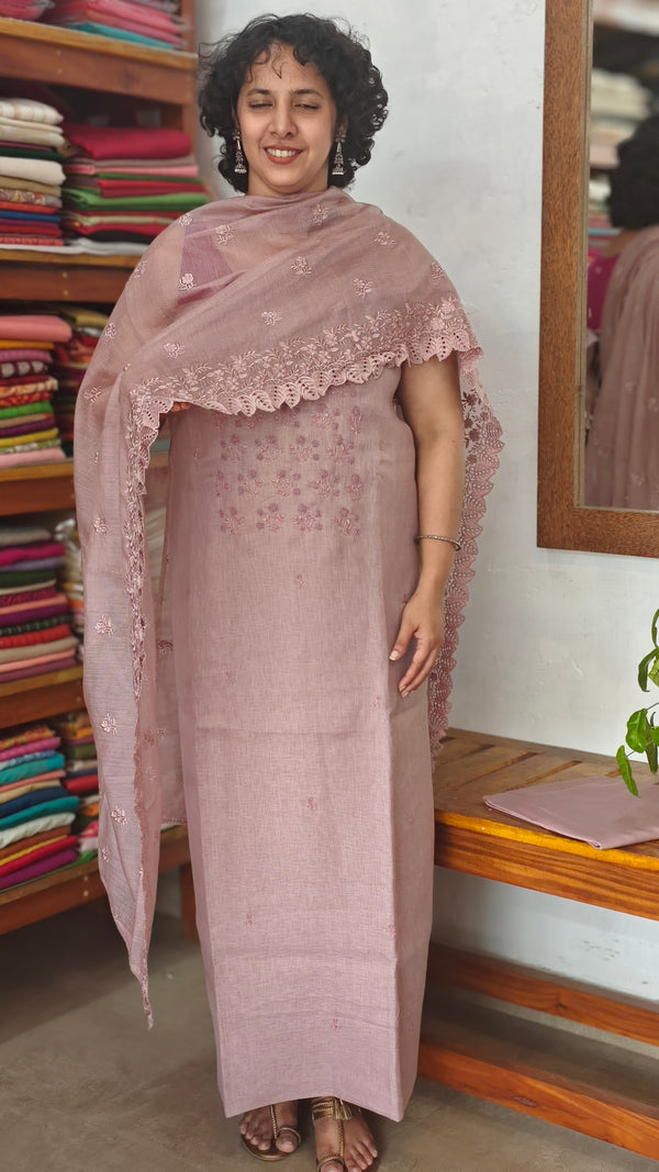 Dusty Rose Linen Suit with Bead Work - FM19