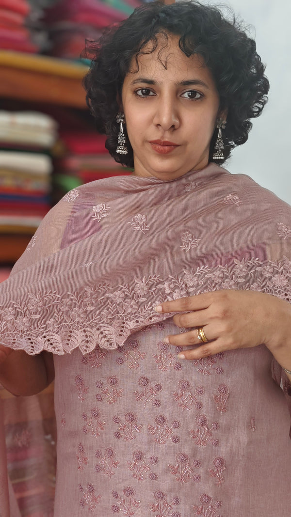 Dusty Rose Linen Suit with Bead Work - FM19