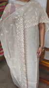 Ivory Beige Linen Suit with Bead Work - FM19
