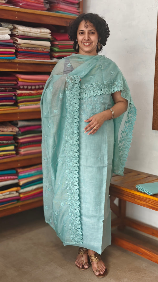 Teal Linen Suit with Bead Work - FM19