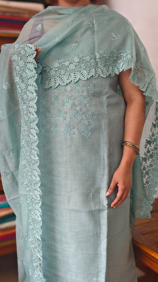 Teal Linen Suit with Bead Work - FM19