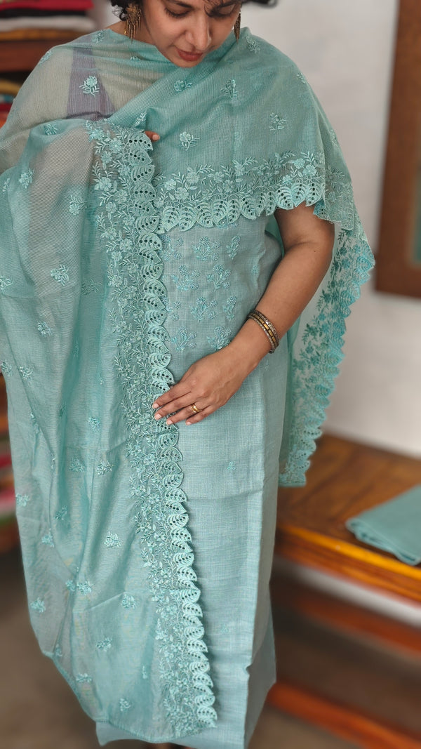 Teal Linen Suit with Bead Work - FM19