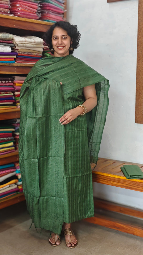 Green Semi Silk Woven Suit - EW79A - A