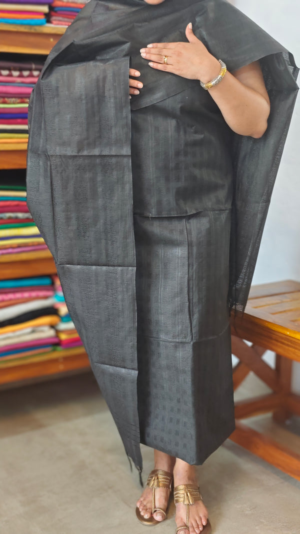 Black Woven Semi Silk Suit - EW79A