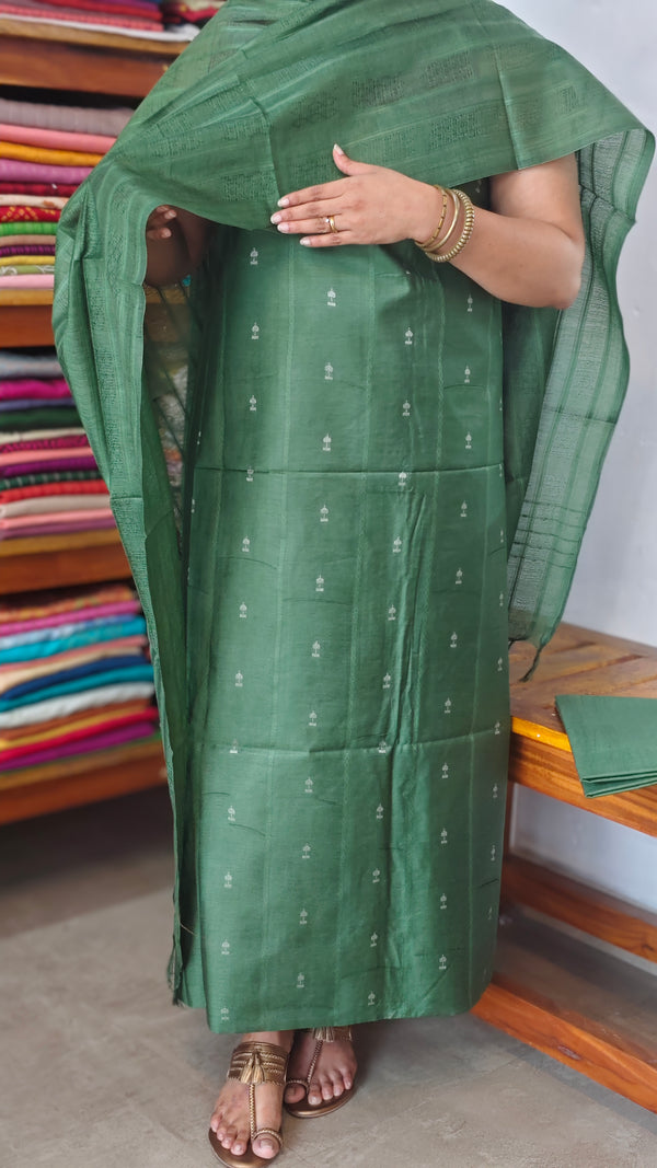 Green Woven Semi Silk Suit - EW79A - B