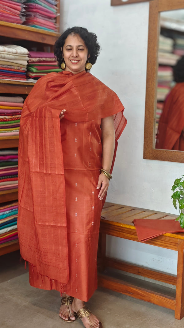 Rust Orange Woven Semi Silk Suit - EW79A - B
