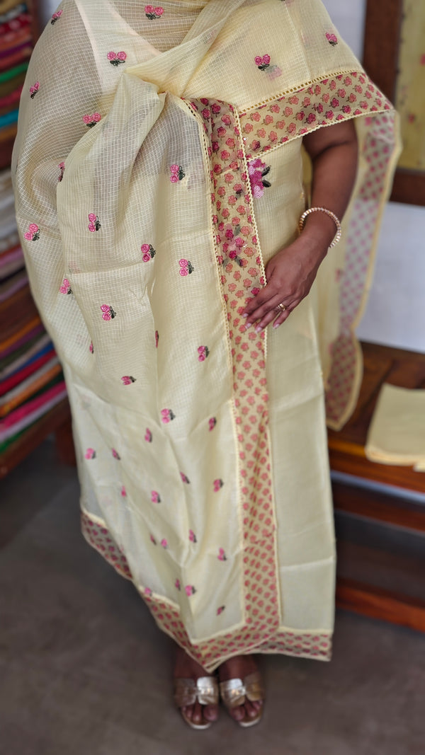 Canary Yellow Kota Suit with Bead Work Yoke - K18X