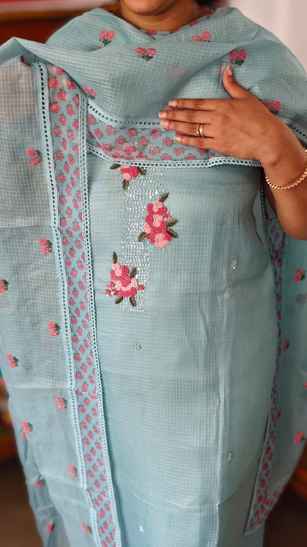 Sky Blue Kota Suit with Bead Work Yoke - K18X