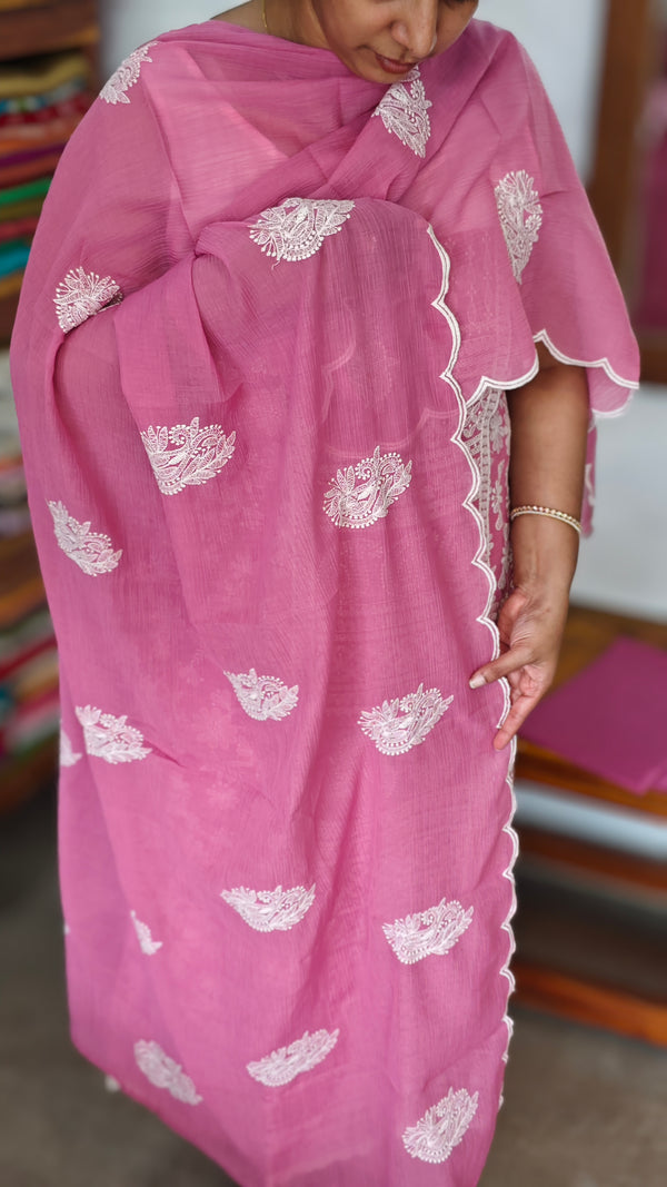 Wild Rose Pink Embroidered Crepe Georgette Suit - 327G