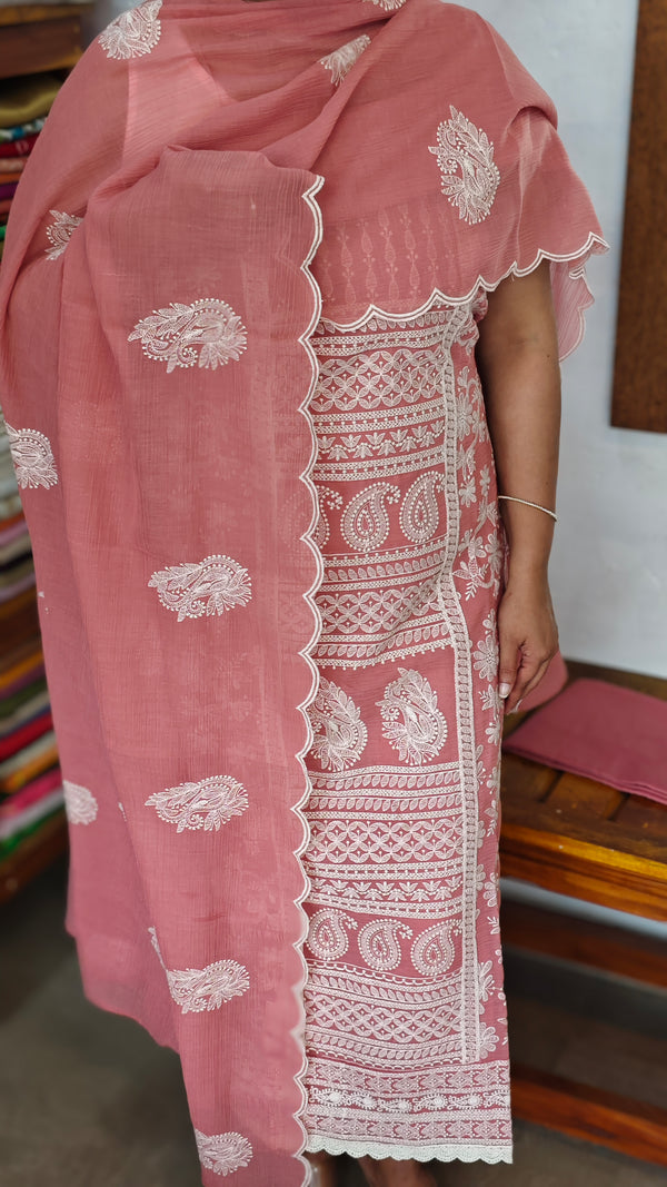 Dusty Peach Embroidered Crepe Georgette Suit - 327G