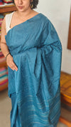 Azure Blue Embroidered Tussar Silk Saree