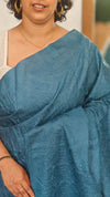 Azure Blue Embroidered Tussar Silk Saree