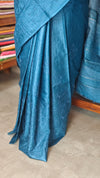 Azure Blue Embroidered Tussar Silk Saree