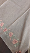 Taupe Tussar Silk Saree with Cross Stitch Embroidery - 23001