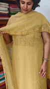 Mustard Yellow Crushed Organza Cutwork Suit - M177